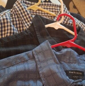 4 Van Heusen Blue and Black Patterned Shirts  Size XL Tall.    17- 17 1/2